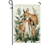 Bandiera da giardino per la famiglia di cervi primaverili ed estivi, decorazione per esterni con animali del bosco beige, bandiera da cortile in iuta su entrambi i lati, decorazione per prato a tema
