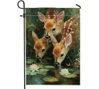 Bandiera da giardino per la famiglia di cervi primaverili ed estivi, striscione decorativo per esterni, bandiera da giardino in iuta su entrambi i lati, per decorare il prato delle vacanze, 30,5 x