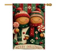 Bandiera da giardino per le vacanze natalizie, decorazione per esterni con coppia di pan di zenzero rosso e verde, striscione in iuta su entrambi i lati per la decorazione invernale del prato 71 x 101