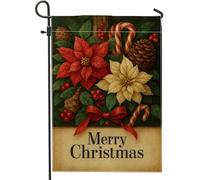 Bandiera da giardino per le vacanze natalizie, pigne a forma di stella di Natale rossa e gialla, decorazione per esterni, striscione in iuta su entrambi i lati per la decorazione del prato 30,5 x 45,7