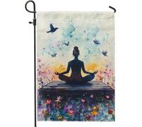 Bandiera da giardino per meditazione, bandiera colorata a tema yoga per esterni, decorazione per prato in iuta su entrambi i lati per pace e relax, ideale per decorazioni primaverili ed estive, 30,5 x