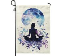 Bandiera da giardino per meditazione, con silhouette di luna viola e blu, decorazione per la casa, decorazione per esterni in iuta su entrambi i lati, bandiera spirituale per yoga, decorazione per