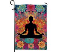 Bandiera da giardino per meditazione floreale colorata, con silhouette vibrante per meditazione, striscione decorativo per la casa, bandiera da cortile su entrambi i lati, decorazione per prato