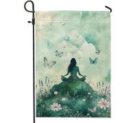 Bandiera da giardino per meditazione primaverile ed estiva, motivo floreale verde con farfalla per esterni, decorazione per cortile, decorazione per prato su entrambi i lati, per casa, atmosfera
