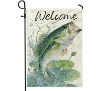 Bandiera da giardino per pesca alla spigola di benvenuto, bandiera verde sportiva per esterni, bandiera da cortile in poliestere su entrambi i lati, per decorazione estiva del prato 30,5 x 45,7 cm