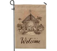 Bandiera da giardino per presepe, rustica natalizia con pecore a forma di stella, marrone, su entrambi i lati, bandiere decorative per cortile, per esterni, prato, portico, patio, ingresso, 30,5 x