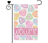 Bandiera da giardino per San Valentino, 30,5 x 45,7 cm, double face, cuori colorati con scritta "BE MINE/LOVE/HUGS", bandiera di benvenuto in iuta per esterni, vacanze, fattoria, decorazione da