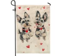 Bandiera da giardino per San Valentino, motivo: Yorkshire Terrier con cuori, decorazione da cortile, double face, per amanti dei cani, 30,5 x 45,7 cm
