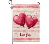 Bandiera da giardino per San Valentino, palloncini a forma di cuore di pesca, decorazione della casa, bandiera del cortile, tela di iuta double face, decorazione esterna, design del cuore stagionale