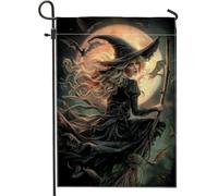 Bandiera da giardino per strega di Halloween, decorazione per scopa incantata nera, banner double face in tela di iuta per prato esterno, 30,5 x 45,7 cm
