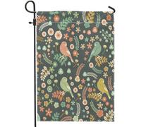 Bandiera da giardino per uccelli, motivo floreale bohémien, foglie botaniche, grigio rosa verde, decorazione per la casa, decorazione da parete per esterni, patio, interni, dimensioni standard, 30,5 x