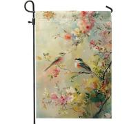 Bandiera da giardino per uccelli pastello primavera ed estate decorazione floreale colorata all'aperto bandiera in tela di iuta double face per la decorazione della casa, bella arte del prato per le