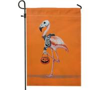 Bandiera da giardino per uccelli tropicali di Halloween, uccello scheletro arancione con zucca, striscione da cortile su entrambi i lati, legge all'aperto per vacanze