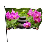 Bandiera da Giardino Pietre di Basalto e Orchidea Riflettente Cortile Casa Decorazione Esterna Bandiere Striscioni per Patio Prato 3x5 Ft