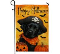 Bandiera da giardino pirata con cane nero di Halloween, bandiera arancione zucca pipistrello decorazione per la casa, bandiera da giardino in iuta su entrambi i lati, decorazione per prato esterno