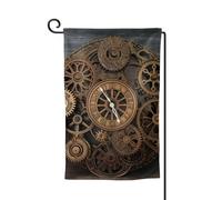Bandiera da giardino primaverile 30,5 x 45,7 cm, bandiera da giardino di benvenuto all'aperto su entrambi i lati Steampunk ingranaggi orologio stampa bandiera cortile vacanza fattoria decorazione