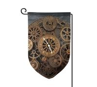 Bandiera da giardino primaverile 30,5 x 45,7 cm, bandiera da giardino di benvenuto all'aperto su entrambi i lati Steampunk ingranaggi orologio stampa bandiera cortile vacanza fattoria decorazione