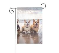 Bandiera da giardino primaverile 30,5 x 45,7 cm, bandiera esterna su entrambi i lati, bandiere stagionali di benvenuto da cortile, decorazione per esterni, fattoria, cani felici, bandiere da spiaggia