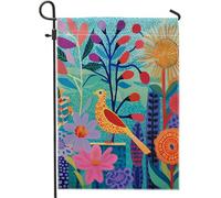Bandiera da giardino primaverile astratta botanica bohemien uccello floreale stampato blu arancio pannello di lino decorazione della casa decorazione della parete esterna patio giardino interno casa