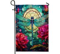 Bandiera da giardino primaverile astratta libellula retrò vintage floreale pianta animali estetica verde blu rosa pannello decorazione casa decorazione della parete esterna patio cortile premium