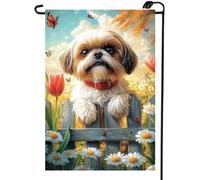 Bandiera da giardino primaverile, bandiere estive da cortile per esterni, 30,5 x 45,7 cm, double face, piccola tela Shih Tzu cane cardinale floreale bandiera da giardino primaverile estate decorazioni