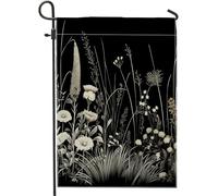 Bandiera da giardino primaverile Bella Botanico Artistico Foglie Fiore Lavanda Natura nero bianco lino segno decorazione decorazione per la casa Decorazione da parete esterno patio giardino interno