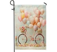 Bandiera da giardino primaverile, bicicletta, bottiglia di vetro, fiore, bella stella artistica, azzurro, pannello in lino, decorazione per la casa, terrazza, interni, casa, cortile, dimensioni