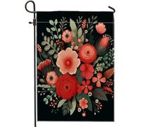 Bandiera da giardino primaverile bohemien astratto floreale botanico estetico foglie rosso verde lino pannello decorazione casa decorazione parete esterna patio giardino interno casa premium
