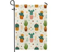 Bandiera da giardino primaverile cactus regolare grafica divertente carino pianta geometrica bambini pianta bianca marrone lino pannello decorazione casa decorazione parete esterna patio giardino