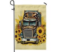 Bandiera da giardino primaverile camion girasole fattoria cottage fiore botanico retrò giallo blu lino segno decorazione decorazione per la casa decorazione da parete esterno patio interno casa