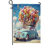 Bandiera da giardino primaverile camion palloncino bella erba cielo nuvola 3D moderna spiaggia blu giallo bianco lino segno decorazione decorazione per la casa decorazione da parete esterno patio