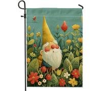 Bandiera da giardino primaverile carino divertente rustico fiore uccello foglie giallo verde blu lino pannello decorazione casa esterna patio giardino interno casa dimensioni standard 30,5 x 45,7 cm