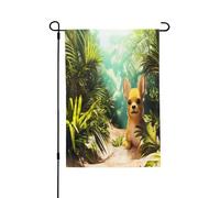 Bandiera da giardino primaverile con chihuahua nelle foreste tropicali, vivaci bandiere da giardino per esterni, decorazione perfetta per esterni primaverili e decorazioni per il cortile di Pasqua
