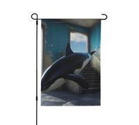 Bandiera da giardino primaverile con orca assassina, vivace decorazione per esterni, per portico, cortile e patio, perfetta per primavera, estate e tutto l'anno, 71 x 101,6 cm