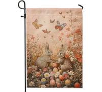 Bandiera da giardino primaverile coniglio pesca e decorazione floreale per esterni, bandiera double face in iuta per festa di Pasqua, decorazione per prato vibrante, perfetta per feste in giardino