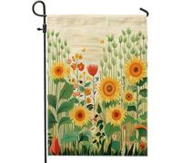Bandiera da giardino primaverile Cottage Girasole Botanico Fiore Uccello Foglie Arancione Verde Lino Pannello Decorazione Casa Decorazione Della Parete Esterno Patio Giardino Interno Casa Premium