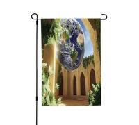 Bandiera da giardino primaverile della Terra nella misteriosa chiesa - vivaci bandiere da cortile per esterni, decorazione perfetta per esterni primaverili e decorazioni per cortile pasquale