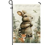 Bandiera da giardino primaverile, design con grazioso coniglietto e dente di leone, striscione in iuta su entrambi i lati, decorazione per esterni per Pasqua e celebrazioni primaverili, 30,5 x 45,7 cm