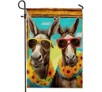 Bandiera da giardino primaverile divertente cavallo fresco occhiali da sole girasole ghirlanda rustica giallo blu arancione lino segno decorazione decorazione per la casa decorazione da parete patio
