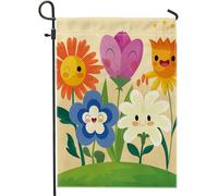 Bandiera da giardino primaverile divertente motivo floreale con foglie botaniche belle giallo blu verde lino segno decorazione decorazione per la casa decorazione da parete esterno patio giardino