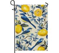Bandiera da giardino primaverile ed estiva, bandiera decorativa per esterni con uccelli blu e limoni gialli, bandiera floreale su entrambi i lati, decorazione per prato per feste di vacanza, 30,5 x