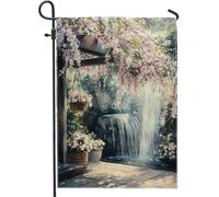 Bandiera da giardino primaverile ed estiva, con cascata floreale di pesche, decorazione per esterni, bandiera da cortile in iuta su entrambi i lati, per la decorazione della casa e del prato, 30,5 x