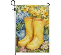 Bandiera da giardino primaverile ed estiva, con stivali da pioggia gialli, narcisi ortensie, striscione decorativo per la casa, bandiera da cortile su entrambi i lati, decorazione per prato esterno