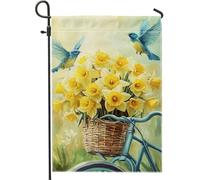 Bandiera da giardino primaverile ed estiva, con uccelli blu, narcisi, decorazione floreale per esterni, bandiera da cortile in iuta su entrambi i lati, decorazione per feste sul prato, 30,5 x 45,7 cm