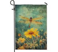 Bandiera da giardino primaverile ed estiva, libellula gialla e fiore decorazione per esterni, bandiera da giardino in iuta su entrambi i lati per la decorazione del prato 30,5 x 45,7 cm