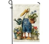 Bandiera da giardino primaverile ed estiva, uccello bianco con vasi di fiori, striscione decorativo per la casa, bandiera da giardino in iuta su entrambi i lati, decorazione per esterni, 30,5 x 45,7