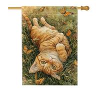 Bandiera da giardino primaverile estate arancione gatto farfalla, fauna selvatica artistica decorazione per la casa da giardino, decorazione per prato esterno su entrambi i lati, 71 x 101 cm