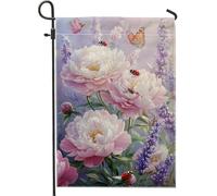 Bandiera da giardino primaverile estate pesca peonia coccinella farfalla bandiera da giardino, bandiera decorativa su entrambi i lati per esterni per la decorazione della casa 30,5 x 45,7 cm
