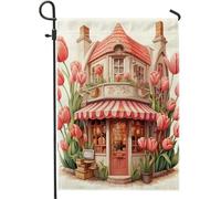 Bandiera da giardino primaverile estetica castello fiore bella arte botanica rosa verde pannello decorazione casa decorazione parete esterna patio giardino interno casa dimensioni standard 30,5 x
