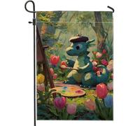 Bandiera da giardino primaverile estiva con drago artistico, bandiera verde con simpatici draghi, decorazione da giardino su entrambi i lati, decorazione da giardino fantasiosa 30,5 x 45,7 cm